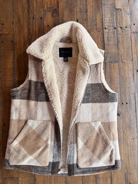 Sanctuary Plaid Sherpa Lined Vest Neutral Buffalo Check Small NWOT